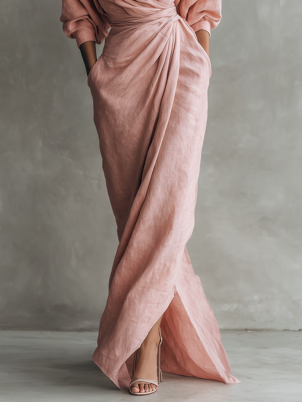 JILL - Vestido Maxi de Lino con Elegante Escote en V