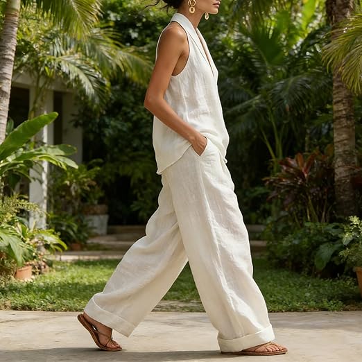 AINHOA - Elegante conjunto de dos piezas con textura de lino