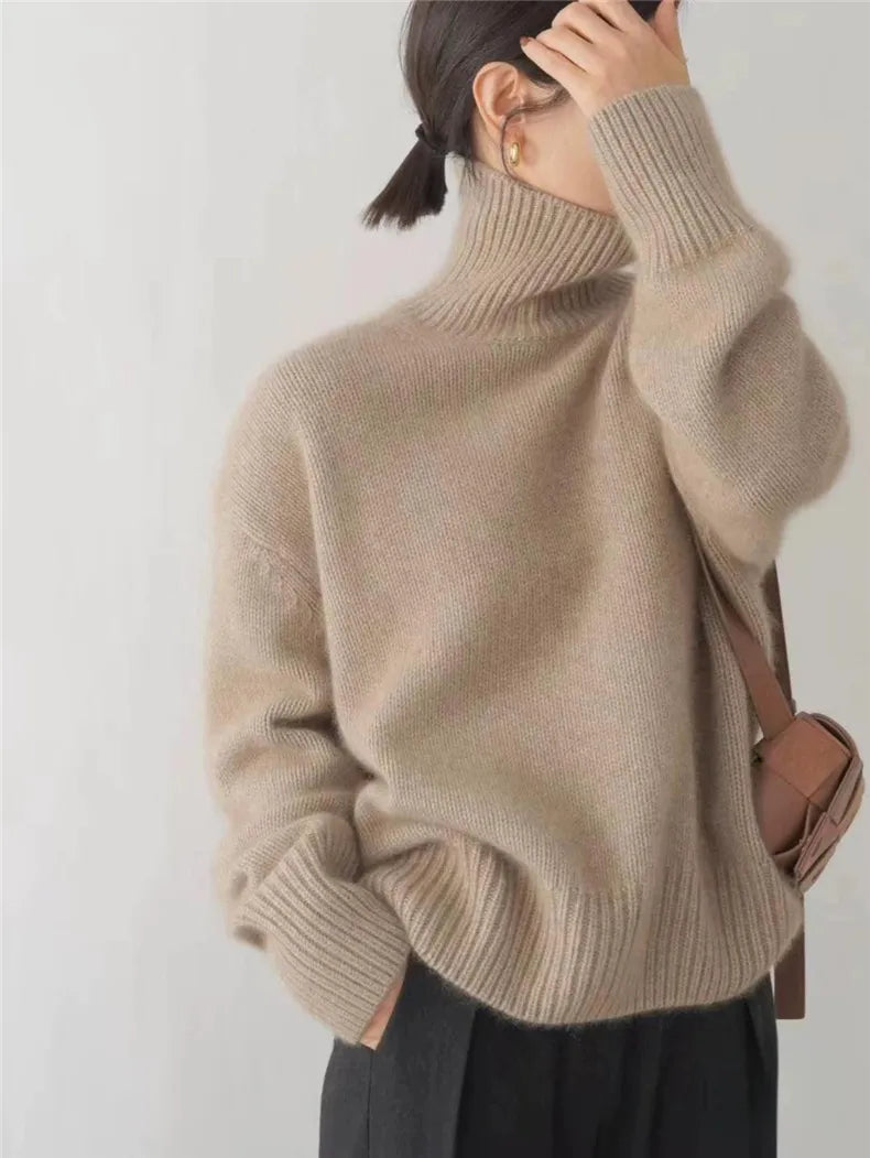 Isabella – Elegante Jersey de Cachemira con Cuello Alto
