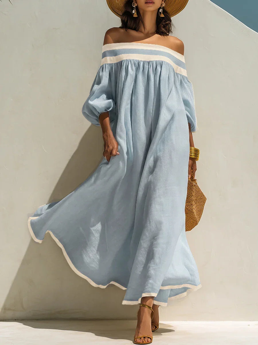 Isabel | Vestido maxi holgado con elegantes hombros descubiertos