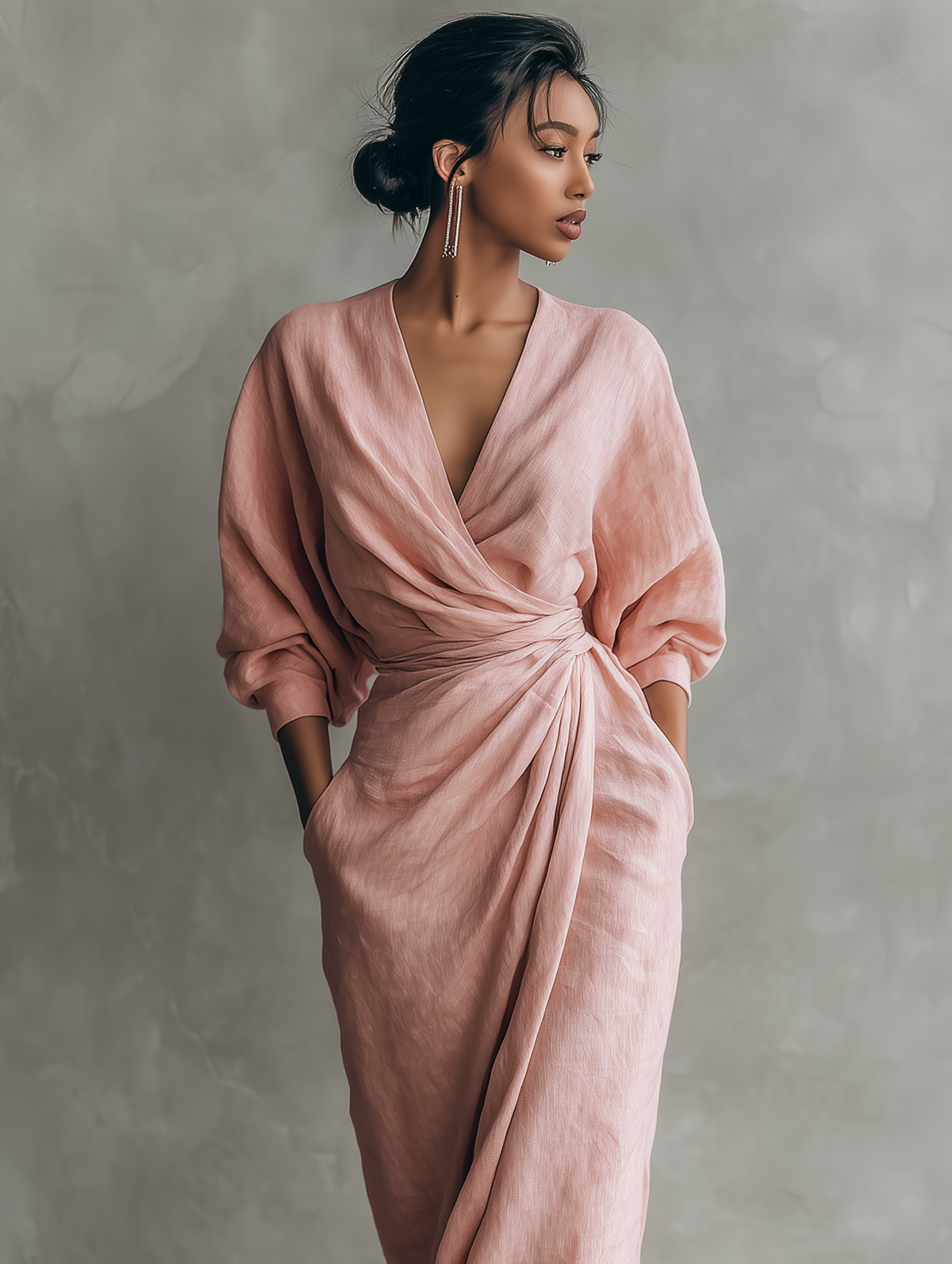 JILL - Vestido Maxi de Lino con Elegante Escote en V