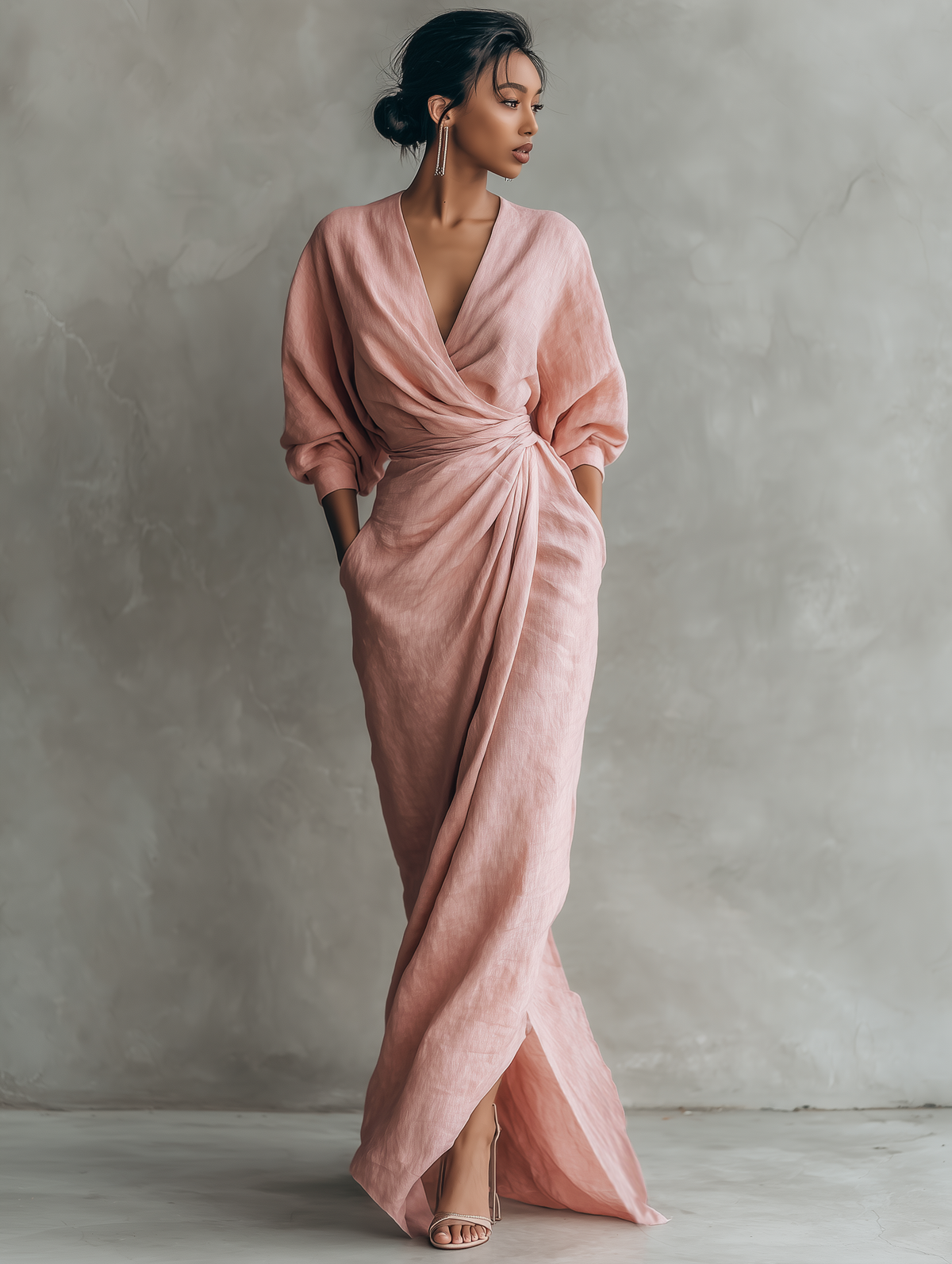 JILL - Vestido Maxi de Lino con Elegante Escote en V