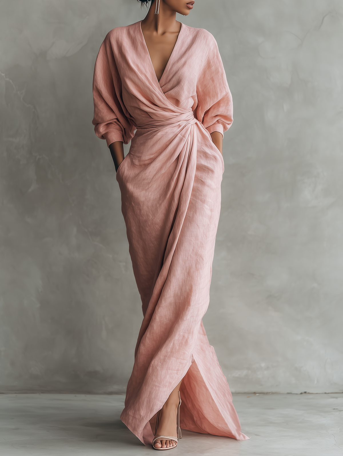 JILL - Vestido Maxi de Lino con Elegante Escote en V