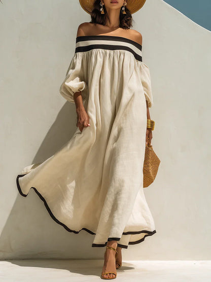 Isabel | Vestido maxi holgado con elegantes hombros descubiertos