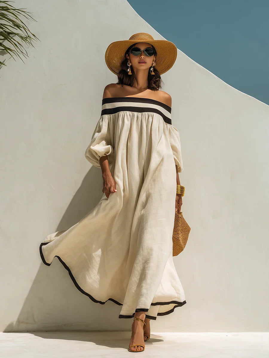 Isabel | Vestido maxi holgado con elegantes hombros descubiertos