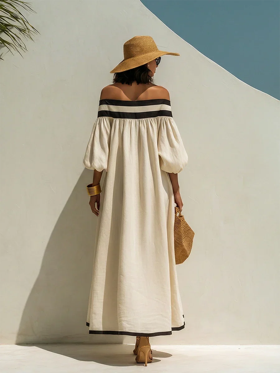 Isabel | Vestido maxi holgado con elegantes hombros descubiertos