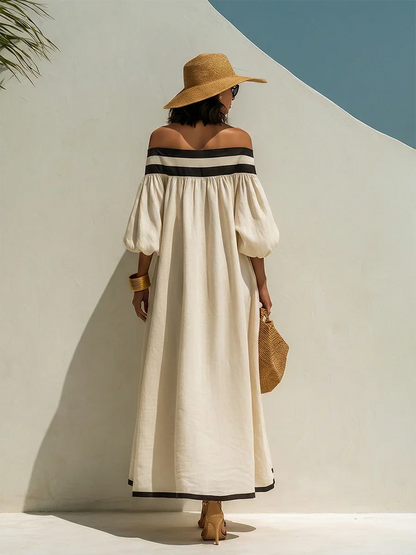 Isabel | Vestido maxi holgado con elegantes hombros descubiertos