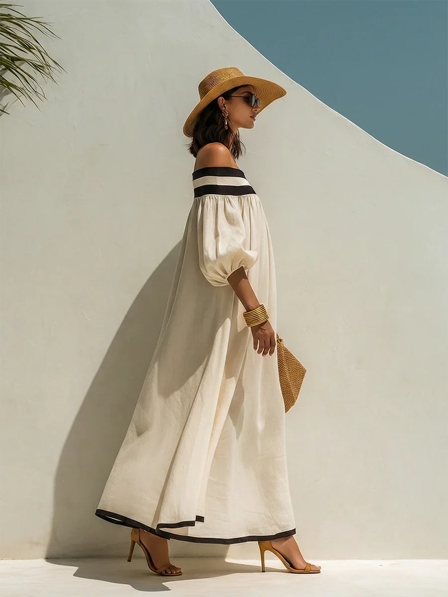 Isabel | Vestido maxi holgado con elegantes hombros descubiertos