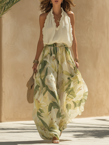 Livia | Elegante conjunto fluido con delicado estampado de lirios
