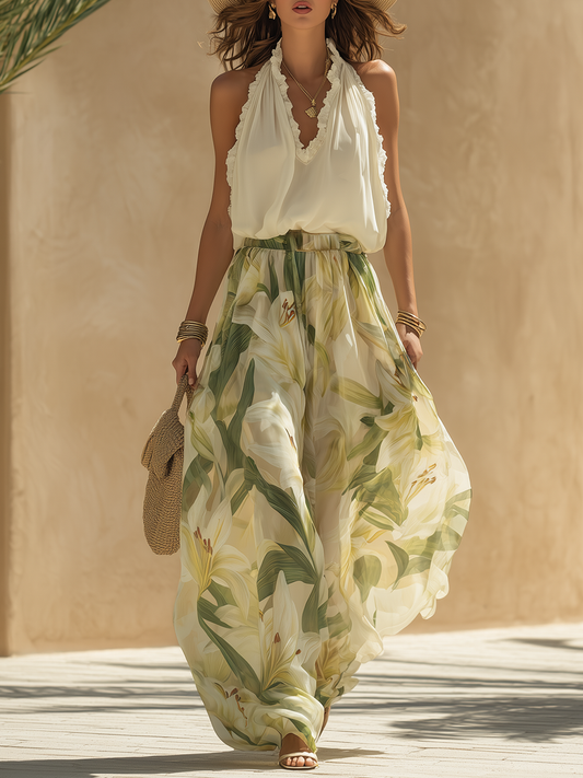 Livia | Elegante conjunto fluido con delicado estampado de lirios