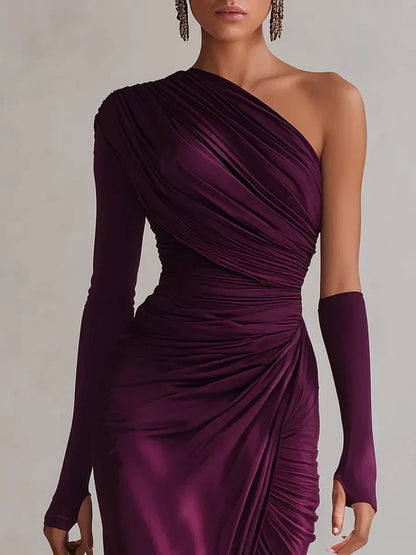 Rosalía™ | Elegante vestido largo de fiesta asimétrico en sofisticado color violeta