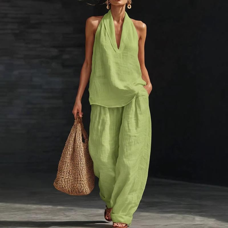 AINHOA - Elegante conjunto de dos piezas con textura de lino