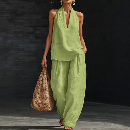 AINHOA - Elegante conjunto de dos piezas con textura de lino