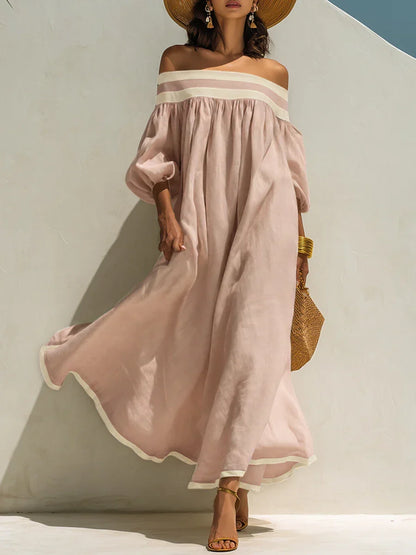 Isabel | Vestido maxi holgado con elegantes hombros descubiertos