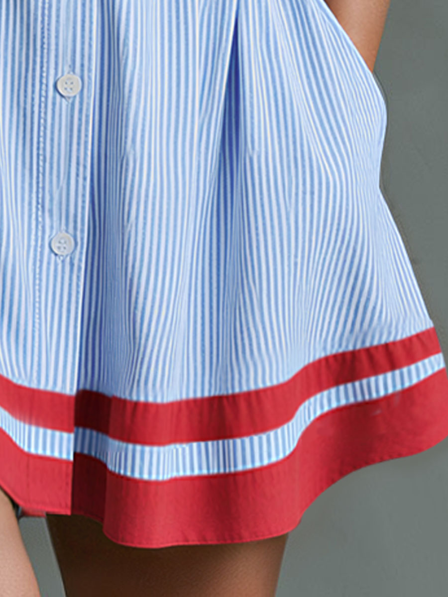 MARINA | Vestido camisero corto de rayas con elegante ribete marinero