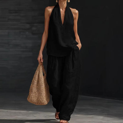 AINHOA - Elegante conjunto de dos piezas con textura de lino
