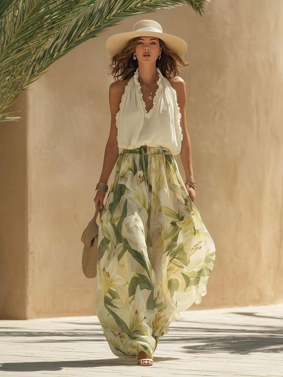 Livia | Elegante conjunto fluido con delicado estampado de lirios