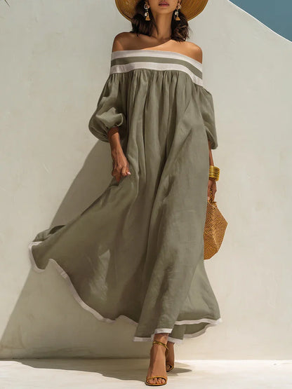 Isabel | Vestido maxi holgado con elegantes hombros descubiertos