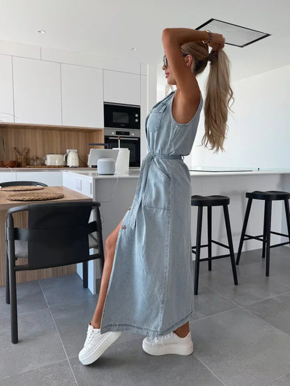 Isabel | Elegante Vestido Maxi de Denim