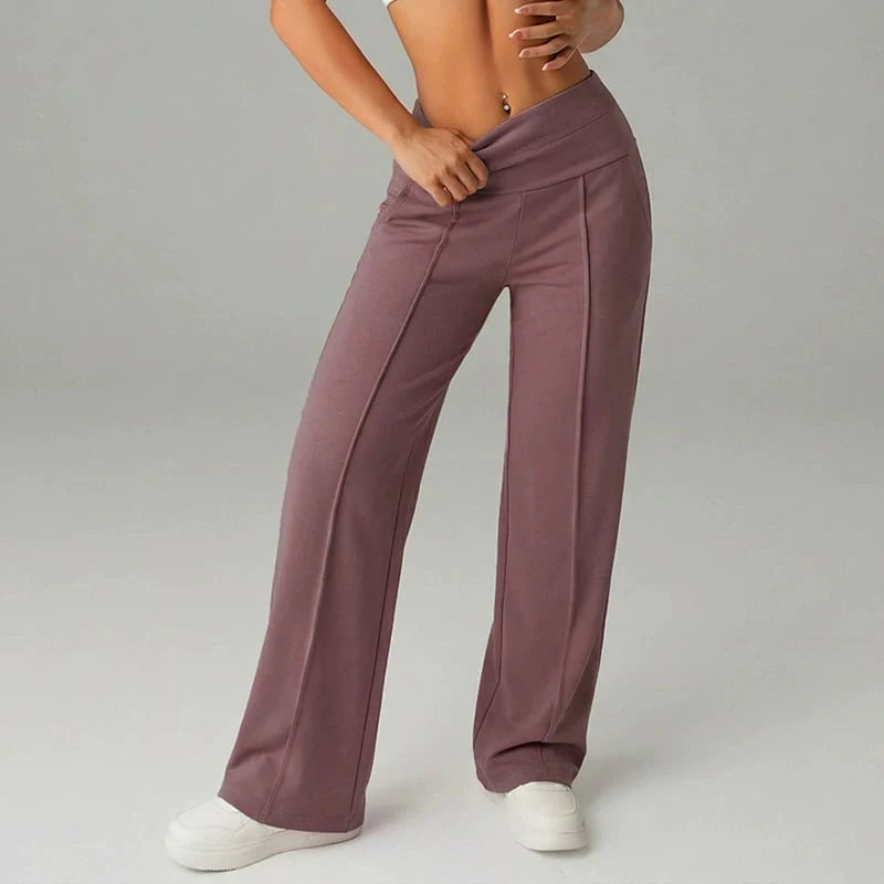 Pantalones rectos anchos lisos para mujer