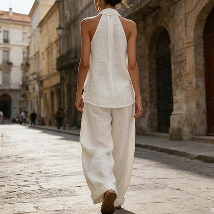 AINHOA - Elegante conjunto de dos piezas con textura de lino