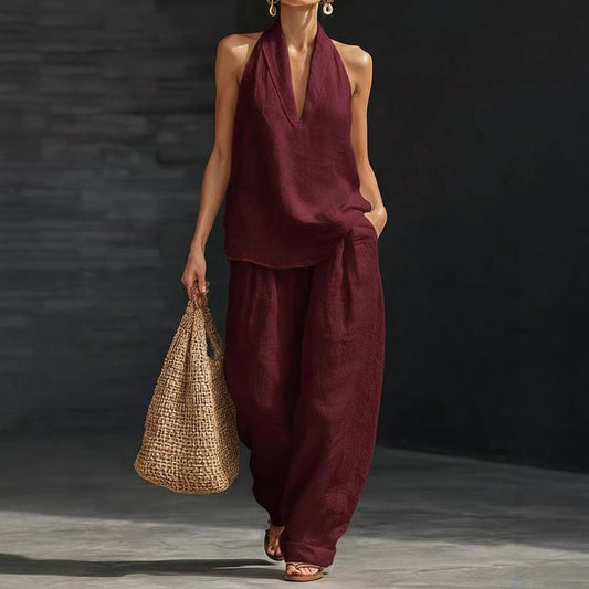 AINHOA - Elegante conjunto de dos piezas con textura de lino