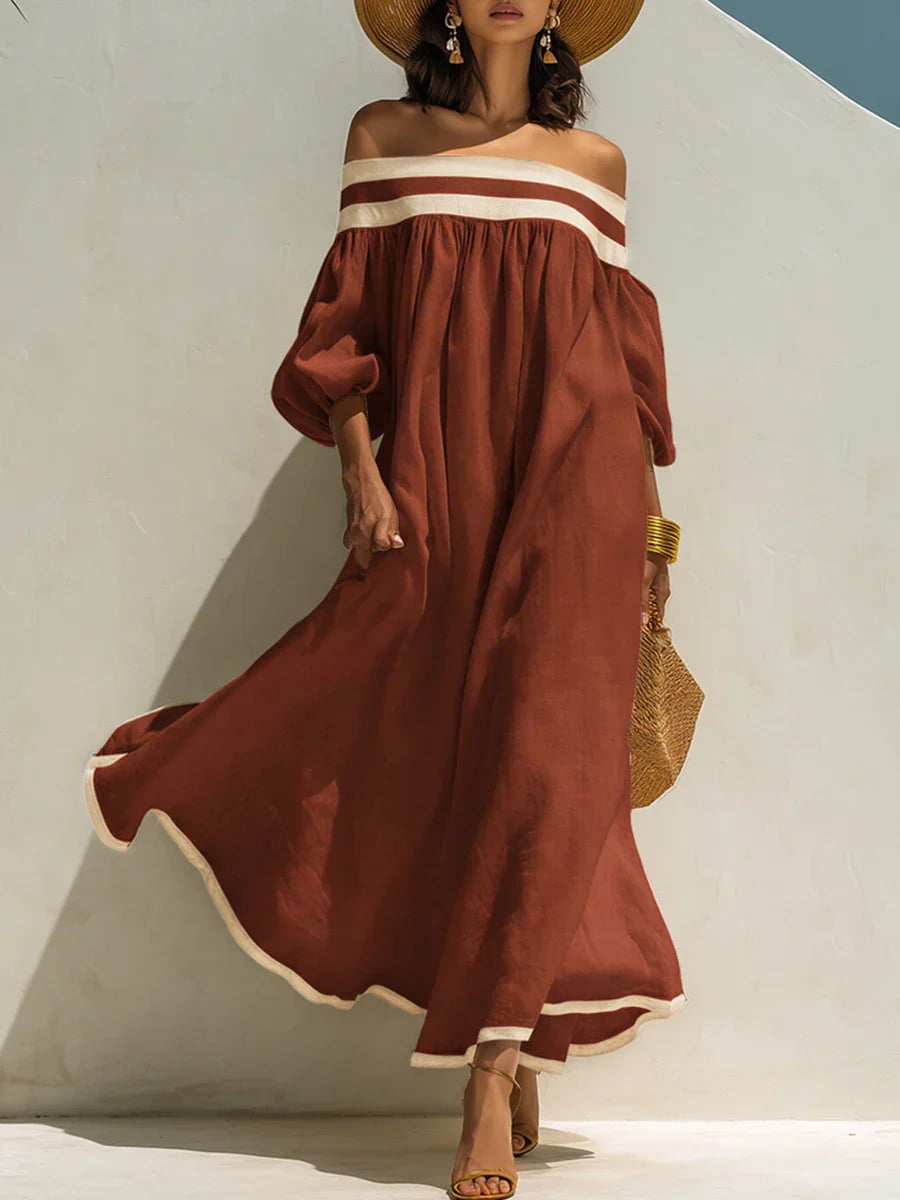Isabel | Vestido maxi holgado con elegantes hombros descubiertos