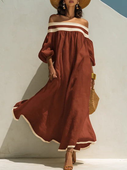 Isabel | Vestido maxi holgado con elegantes hombros descubiertos