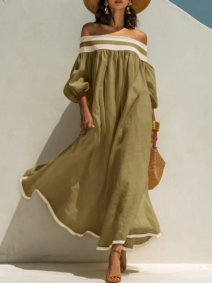 Isabel | Vestido maxi holgado con elegantes hombros descubiertos