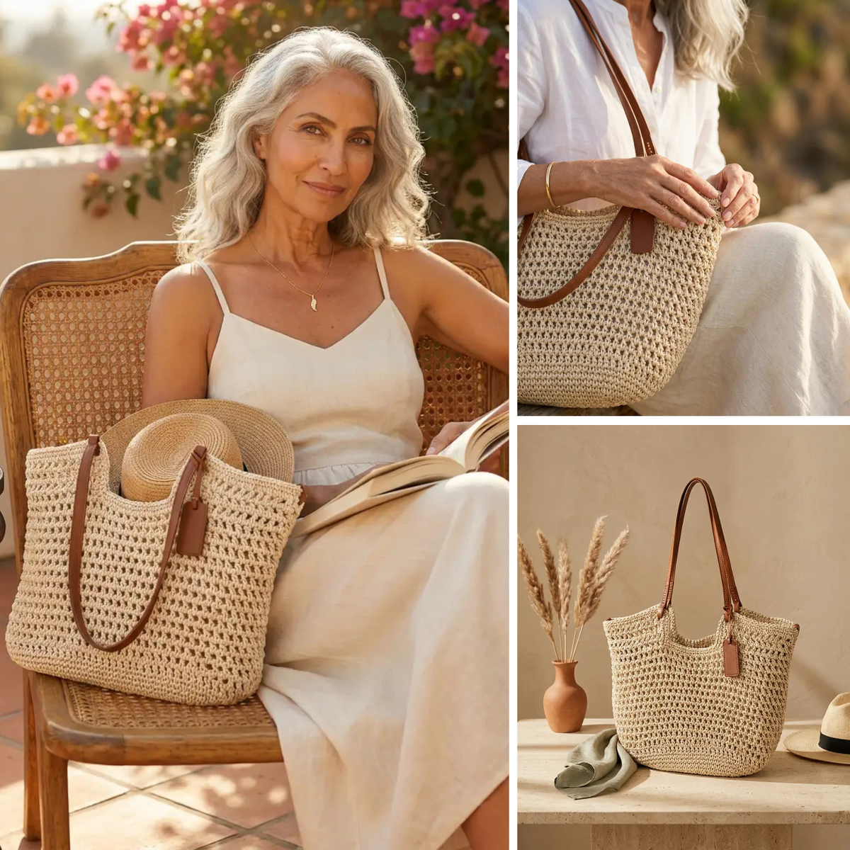 CAMELIA - Elegante Bolso Shopper Tejido a Crochet