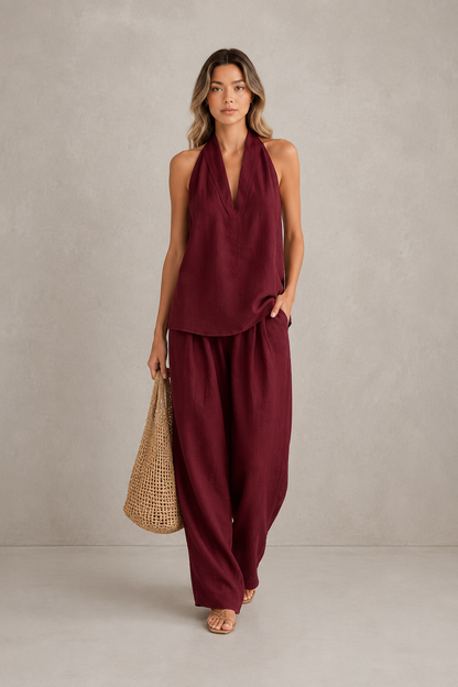 AINHOA - Elegante conjunto de dos piezas con textura de lino