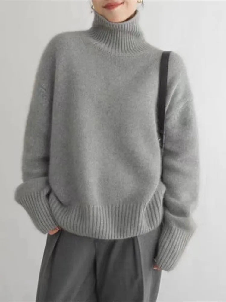 Isabella – Elegante Jersey de Cachemira con Cuello Alto