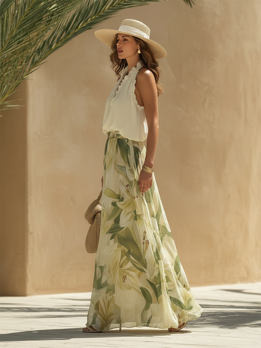 Livia | Elegante conjunto fluido con delicado estampado de lirios
