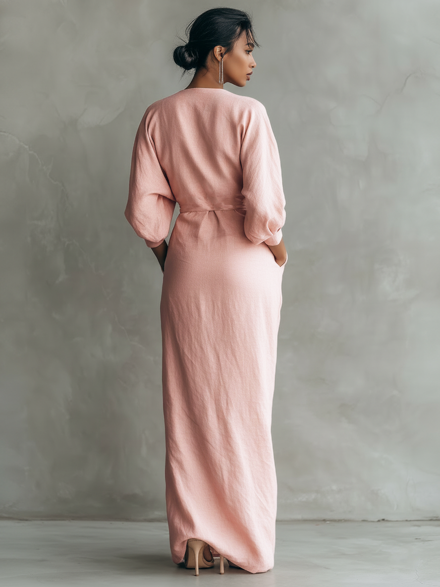 JILL - Vestido Maxi de Lino con Elegante Escote en V