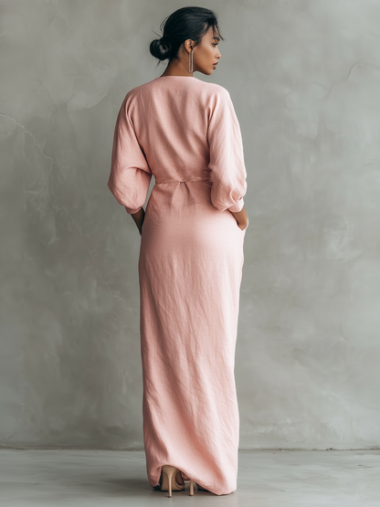 JILL - Vestido Maxi de Lino con Elegante Escote en V