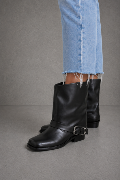 MARA - Botines Cowboy de Punta Cuadrada con Estilo Western