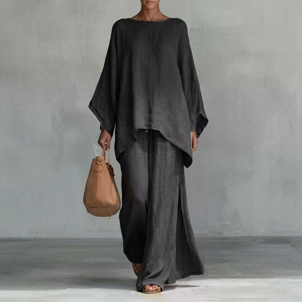 Cristina | Elegante Conjunto de Dos Piezas con Manga Larga y Pantalón de Pierna Ancha