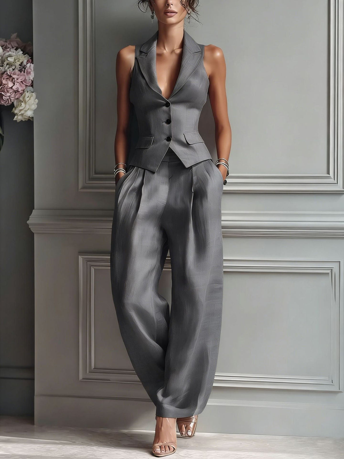 Karol | Elegante conjunto de dos piezas para mujer con escote en V y cierre de botones