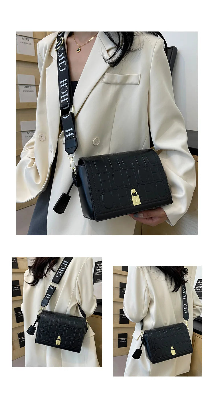 Bolso Bandolera Gran Capacidad con Letras en Relieve - Estilo Minimalista