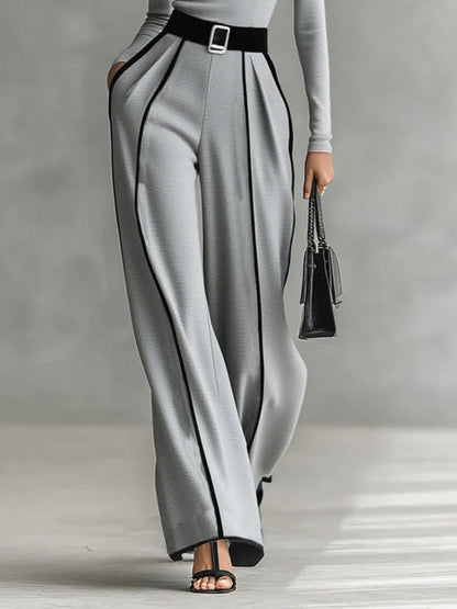Renata™ | Elegante conjunto de top de cuello alto y manga larga con pantalón de pierna ancha y cinturón incluido