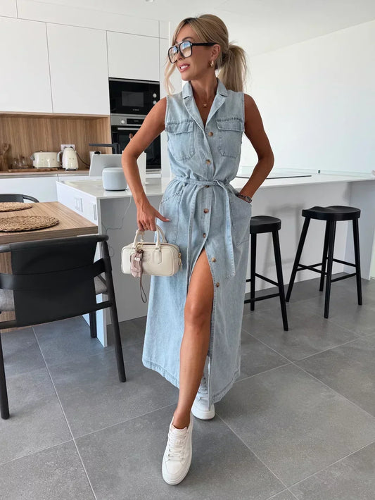 Isabel | Elegante Vestido Maxi de Denim