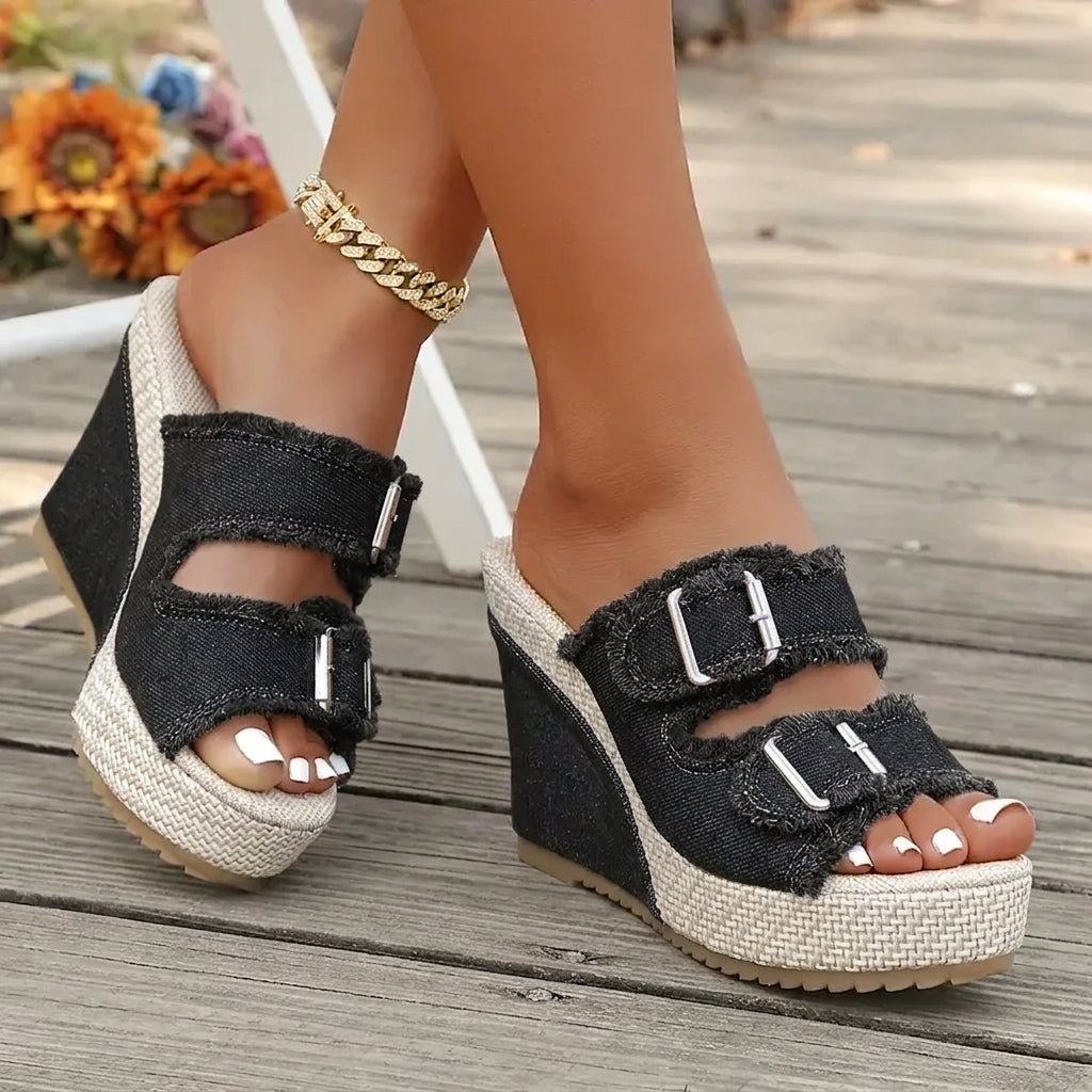 Elara Sandalias de Cuña Denim con Estilo Elegante