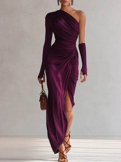 Rosalía™ | Elegante vestido largo de fiesta asimétrico en sofisticado color violeta