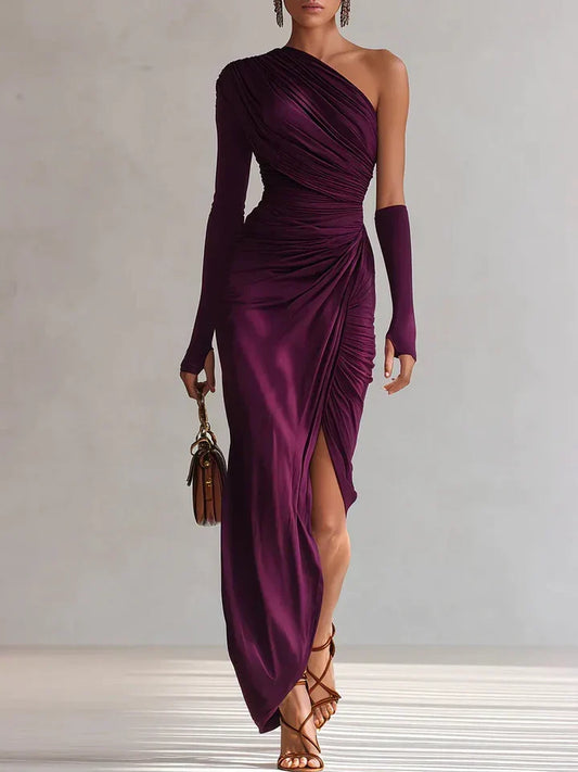 Rosalía™ | Elegante vestido largo de fiesta asimétrico en sofisticado color violeta