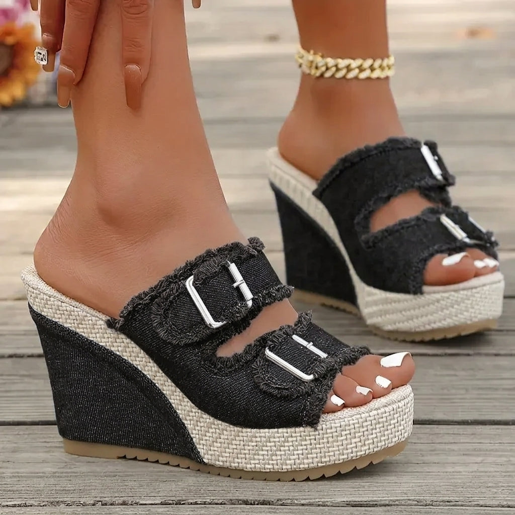 Elara Sandalias de Cuña Denim con Estilo Elegante