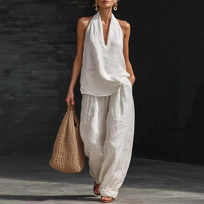 AINHOA - Elegante conjunto de dos piezas con textura de lino
