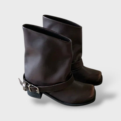 MARA - Botines Cowboy de Punta Cuadrada con Estilo Western