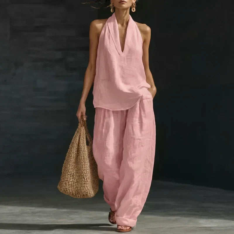 AINHOA - Elegante conjunto de dos piezas con textura de lino