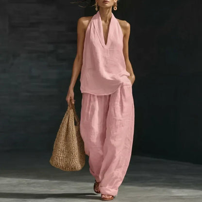 AINHOA - Elegante conjunto de dos piezas con textura de lino