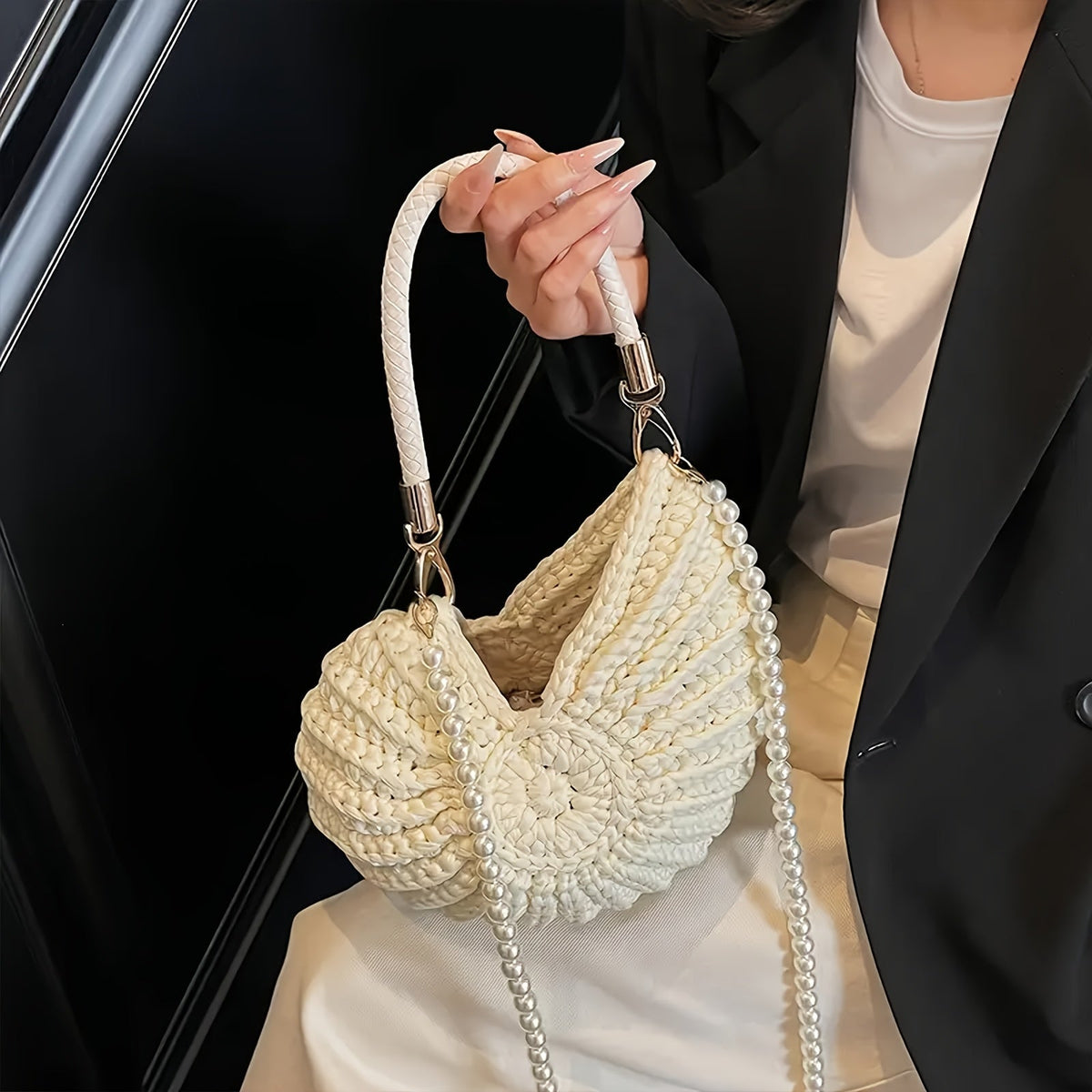 TAMARA – Bolso Tote Tejido con Elegante Asa de Cadena